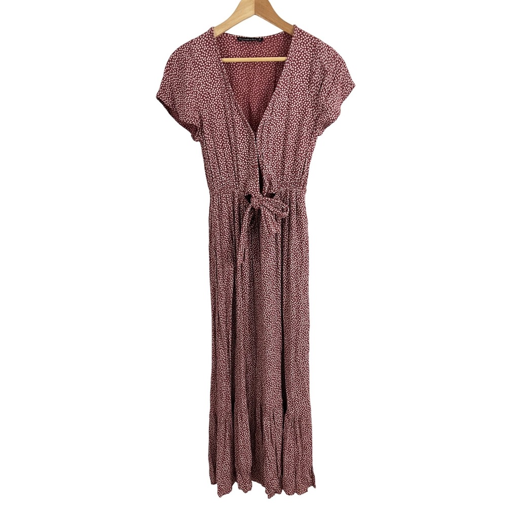 Abercrombie & Fitch Maxi Dress Size Small Tall  Floral Tie Front V-Neck Short Sl